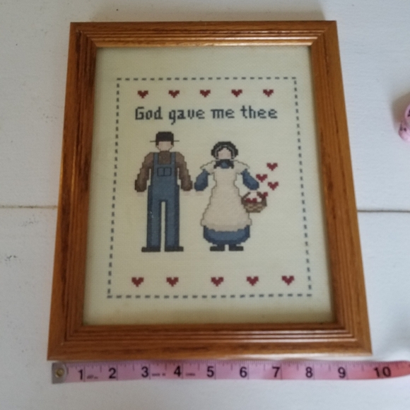 Vintage Framed with glass Cross Stitching God Gave Me Thee - Picture 5 of 8